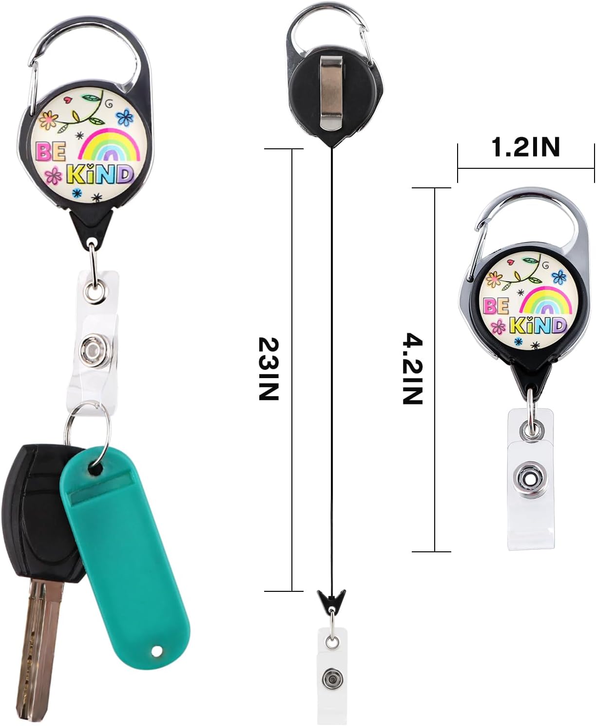 BKBKAAK Bonito cordón con soporte para tarjetas y clip retráctil para niños, para autismo, arcoíris, tarjetero de identificación para llaves, niñas,