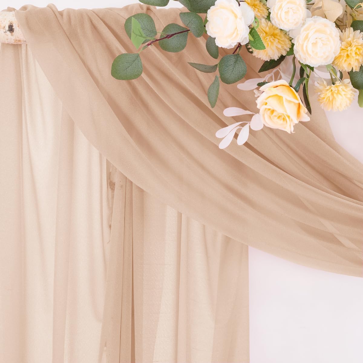 Socomi Tela drapeada de arco de boda de 29 pulgadas x 20 pies, 2 paneles de cortinas transparentes para exteriores, cortinas extralargas para boda,