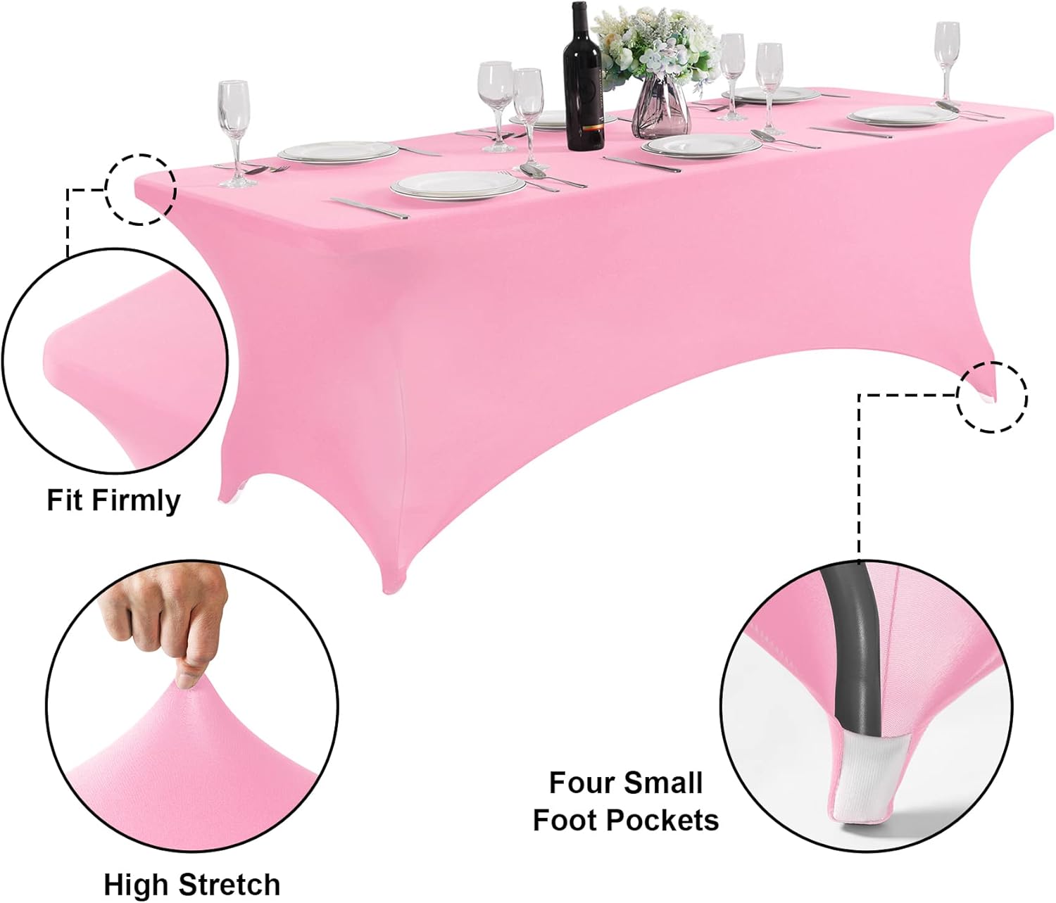 SUPERO Mantel de elastano impermeable para mesa de 6 pies, universal, elástico, para fiestas, banquetes, bodas y eventos, color rosa