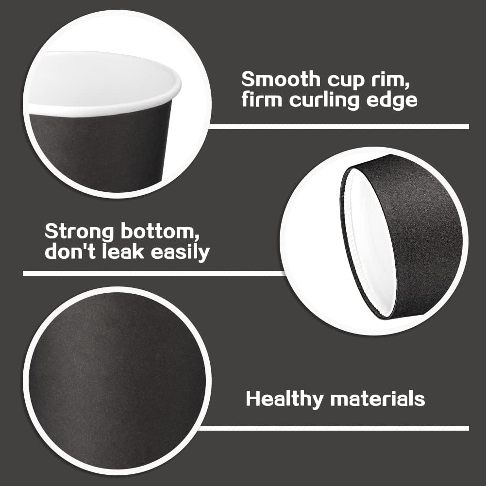 Paquete de 50 tazas de café de papel desechables negras de 8 onzas, tazas de café de taza caliente, taza de té de papel, tazas de bebidas para