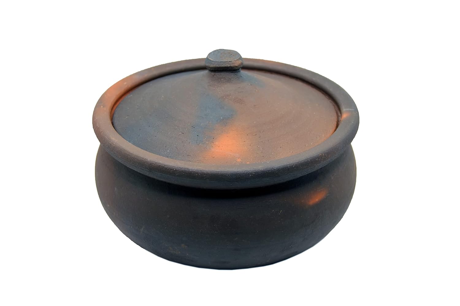 High Wind Flamed Dark Primitive Cooking Pot – Pre Seasoned – Made from Fire Clay Compact Design for Stove Top and Open Fire