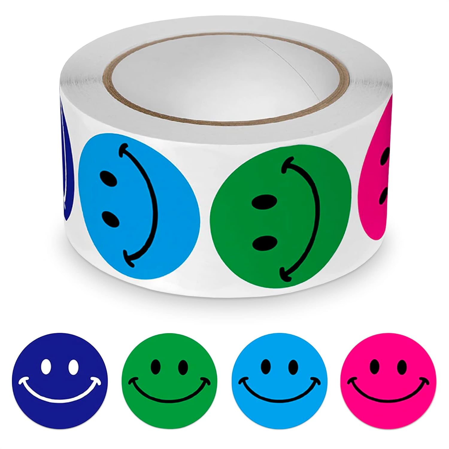 500 calcomanías de cara sonriente con emoji, rollo de calcomanías de cara feliz de 1 pulgada, calcomanías de emoji, pequeñas calcomanías coloridas