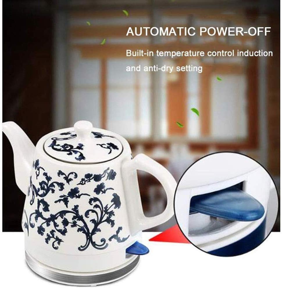 – Tetera eléctrica inalámbrica de cerámica – Jarra retro de 1.2 L, 1200 W de agua rápida para té, café, sopa, base extraíble de avena, protección