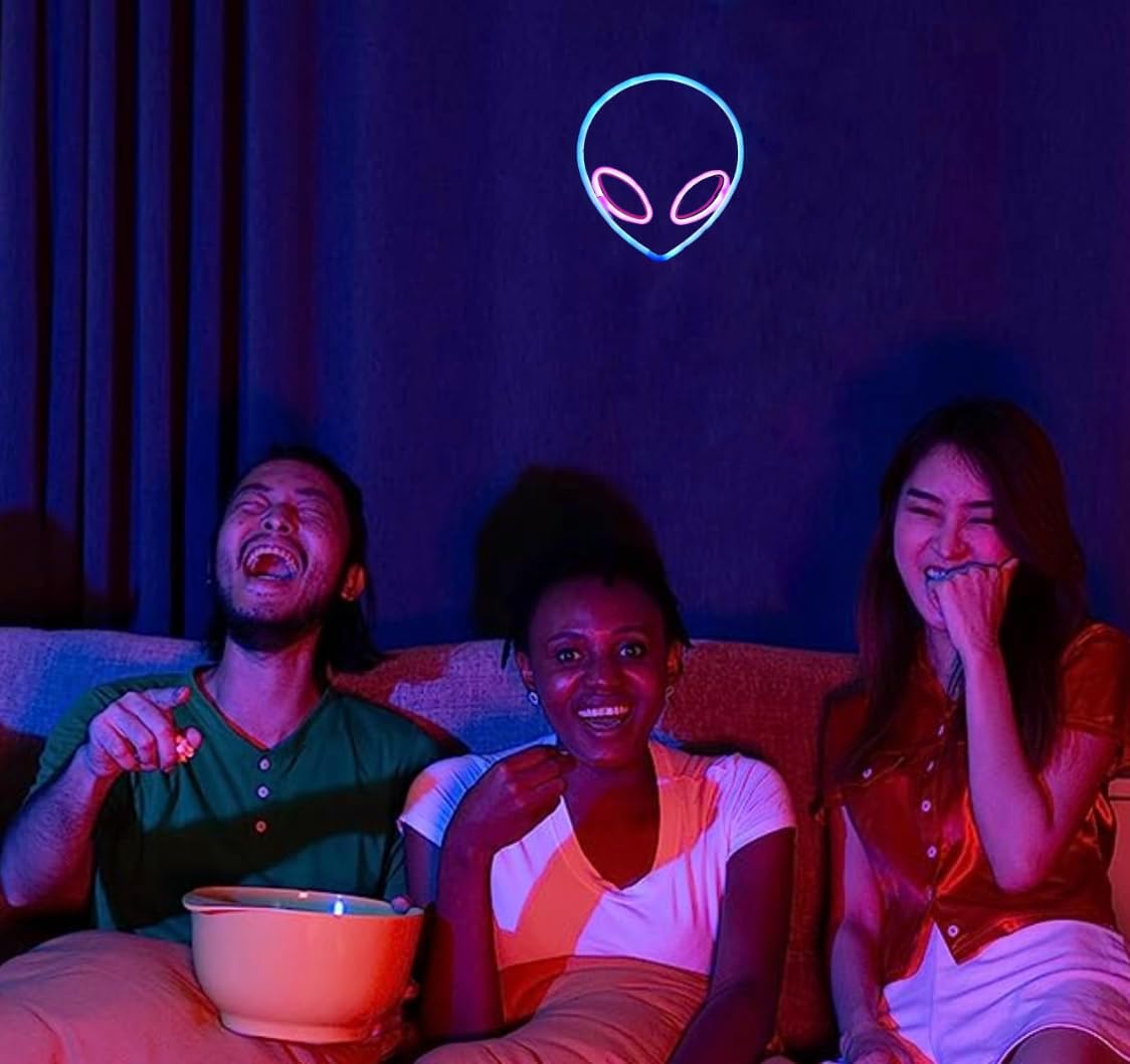 Letrero de neón de alienígena para decoración de telón de fondo con batería o USB, para decoración de habitación, letrero de neón LED para
