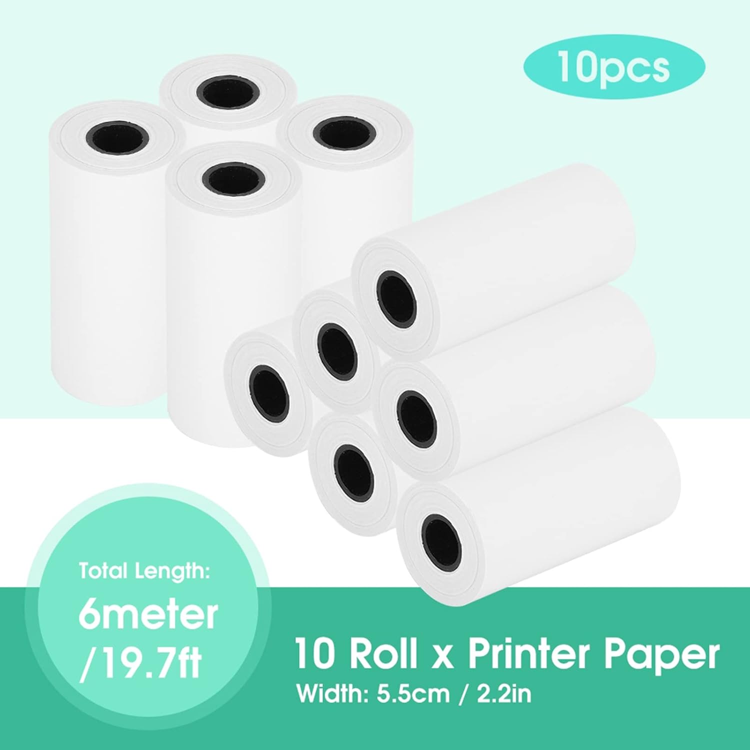 Papel de impresora térmica, 19.7 pies, portátil, impresión térmica, papel de etiqueta de envío térmico para mini cámara térmica, terminal cuadrado,