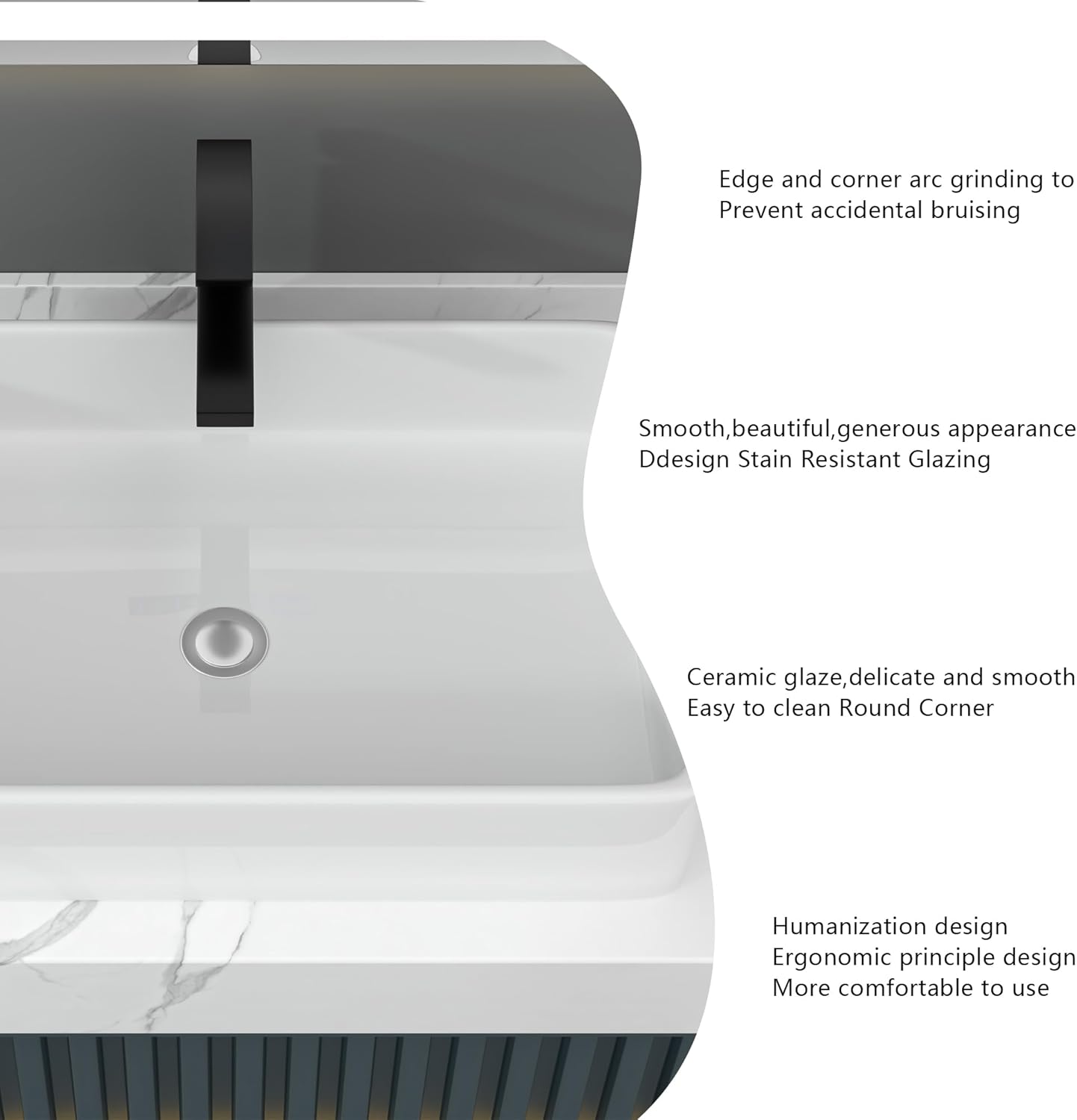 Fregadero rectangular de 24 x 14 pulgadas, lavabo rectangular de porcelana de cerámica blanca sobre mostrador