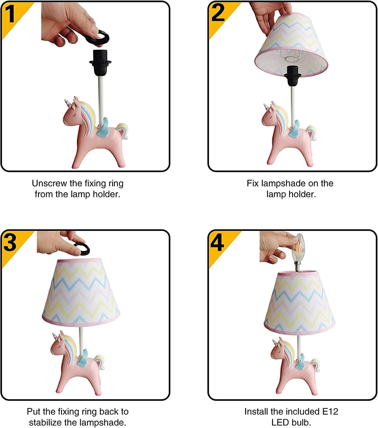 Lámpara de mesa, adorable lámpara de escritorio para niños, estilo unicornio de 13 pulgadas, lámpara de noche azul, ideal para decoración de