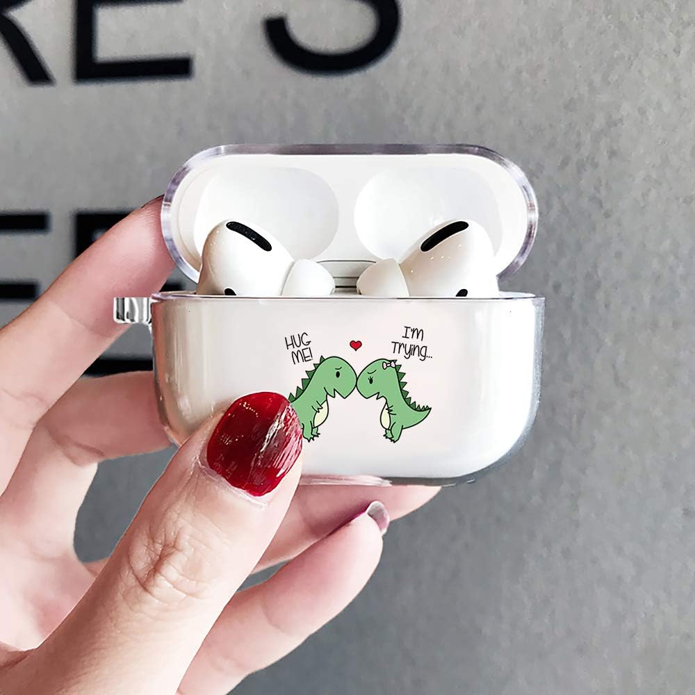Funda transparente para AirPod Prollavero de dinosaurio, pareja y amante de los enamorados, funda transparente para auriculares, suave, antipolvo,