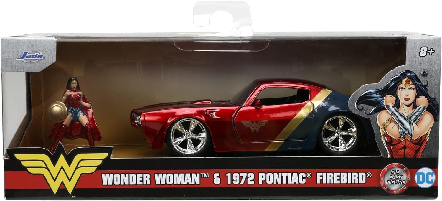 Jada Toys 253253009, DC Comics Wonder Woman with 1972 Pontiac Firebird, DC Comics Wonder Woman Metal Figure and Her 1972 Pontiac Firebird with