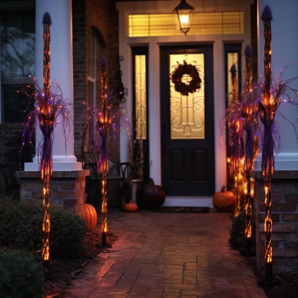 Pequeñas luces espeluznantes para jardín, mini tira de luces solares de Halloween para jardín, cable de cobre negro, luces naranjas y moradas, 15