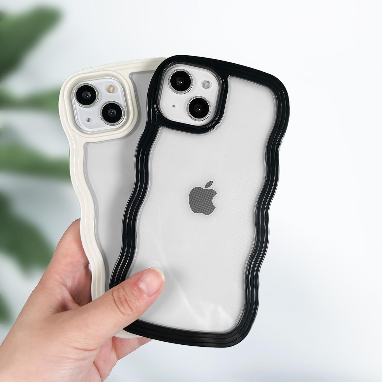 Anuck Funda para iPhone 13 con borde ondulado, diseño de espalda transparente, agarre antideslizante, forma de marco rizado, a prueba de golpes, TPU