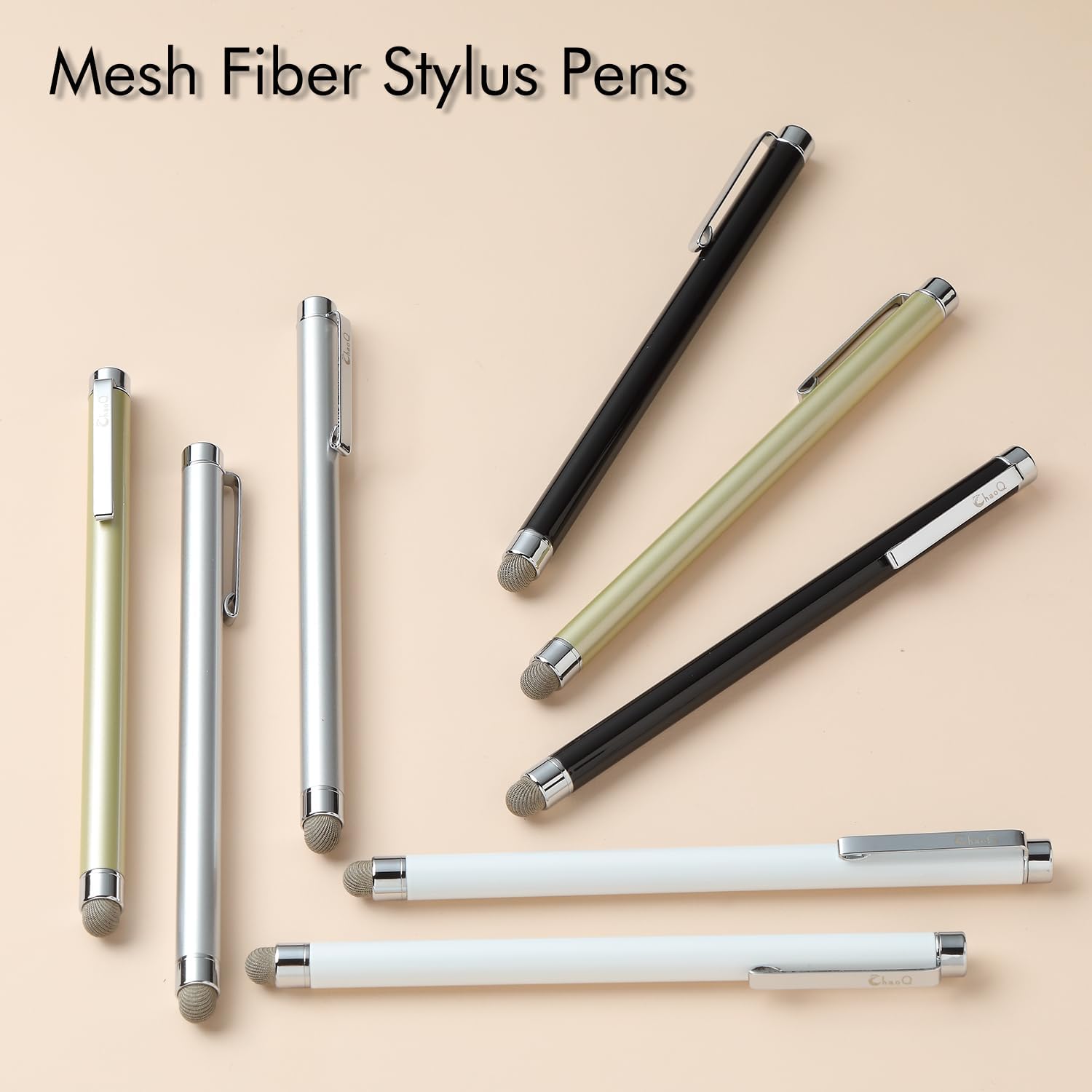 ChaoQ Bolígrafos capacitivos para pantallas táctiles, 8 lápices capacitivos de fibra de malla con 8 puntas de malla reemplazables y 8 puntas de goma