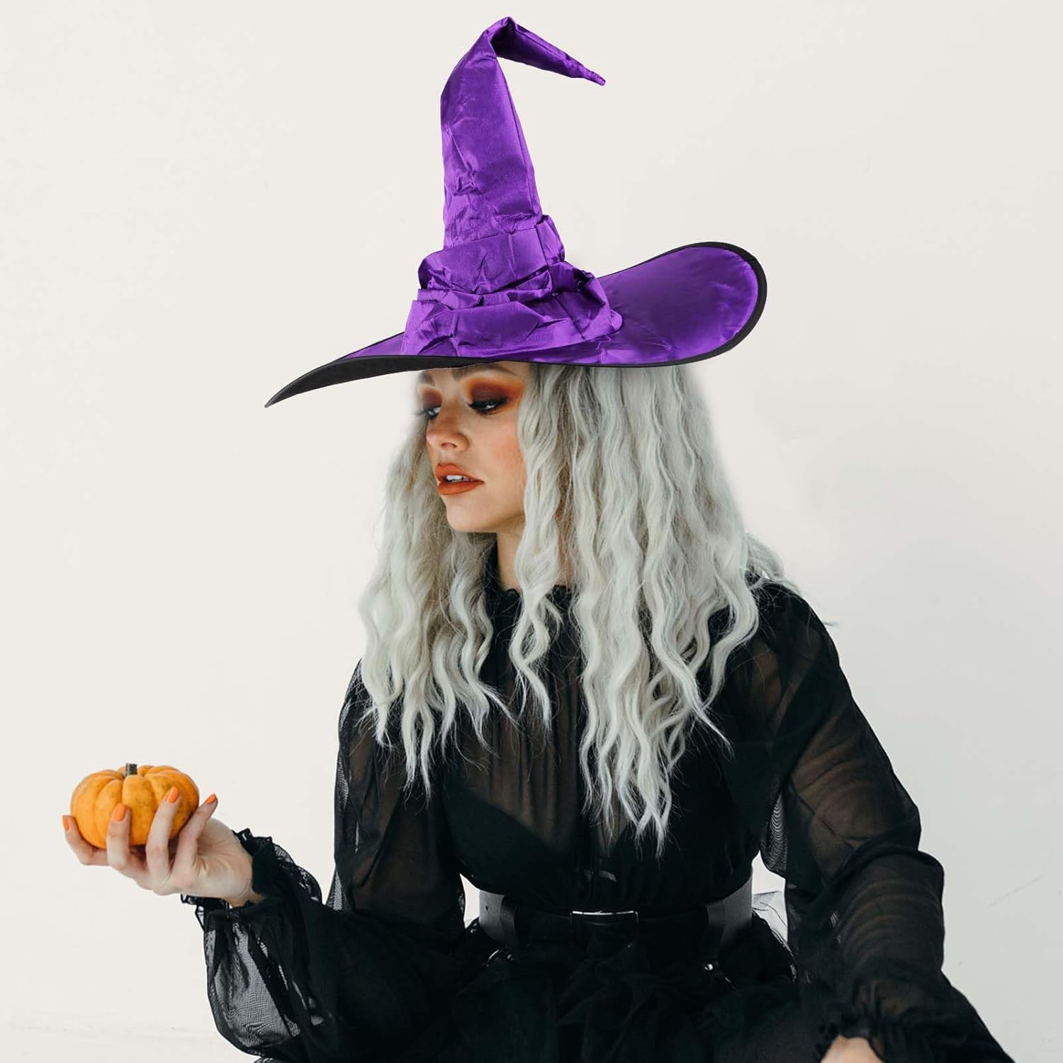 LUTER Sombrero de bruja de Halloween, 17.7 x 17.7 pulgadas, sombrero de bruja fruncido, sombrero de mago, decoración de sombrero de bruja puntiagudo