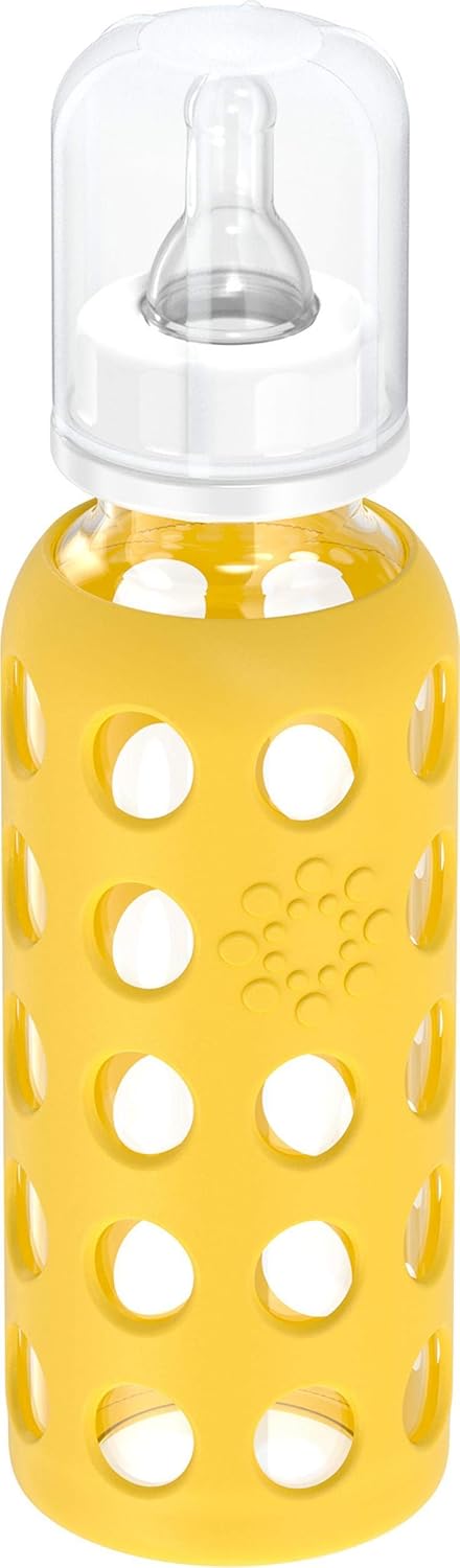 Lifefactory Biberón de vidrio de 9 onzas con pezón de etapa 2 y funda protectora de silicona, mango