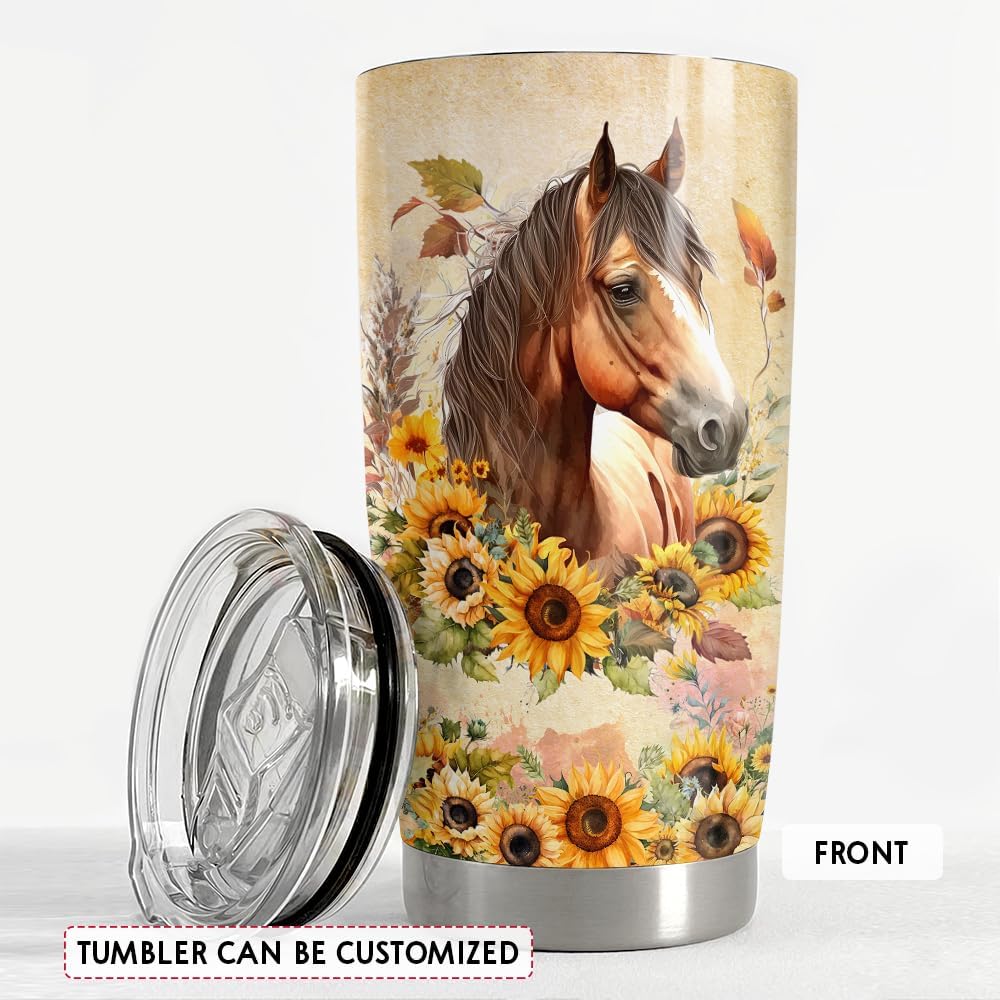 SANDJEST Vaso personalizado de acuarela de caballo de 20 onzas, 30 onzas, vasos aislados con tapa, taza de viaje para café, taza para mujeres y