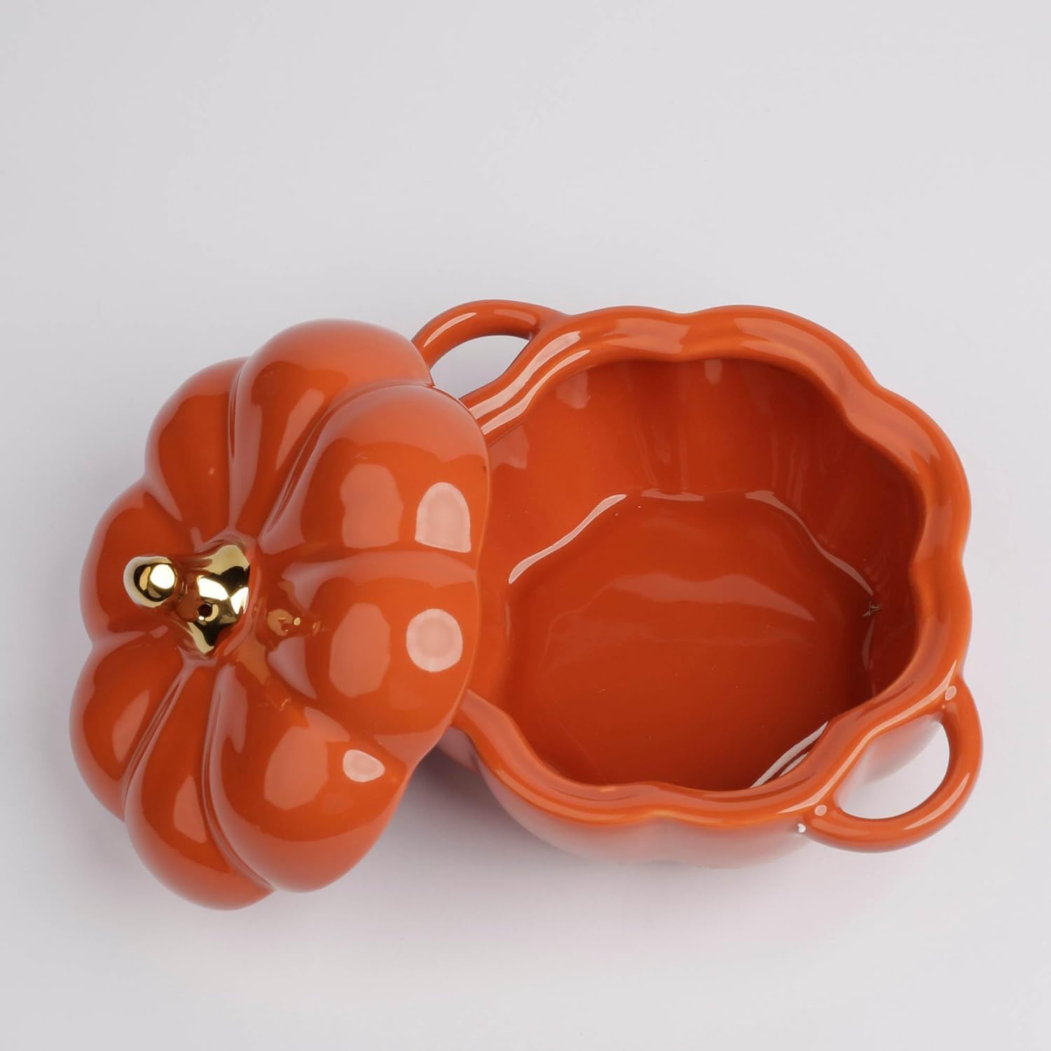 Plato de cerámica antiadherente en forma de calabaza  Mini tazón con asas y tapa  Ollas de vajilla modernas y creativas para servir, cocinar y