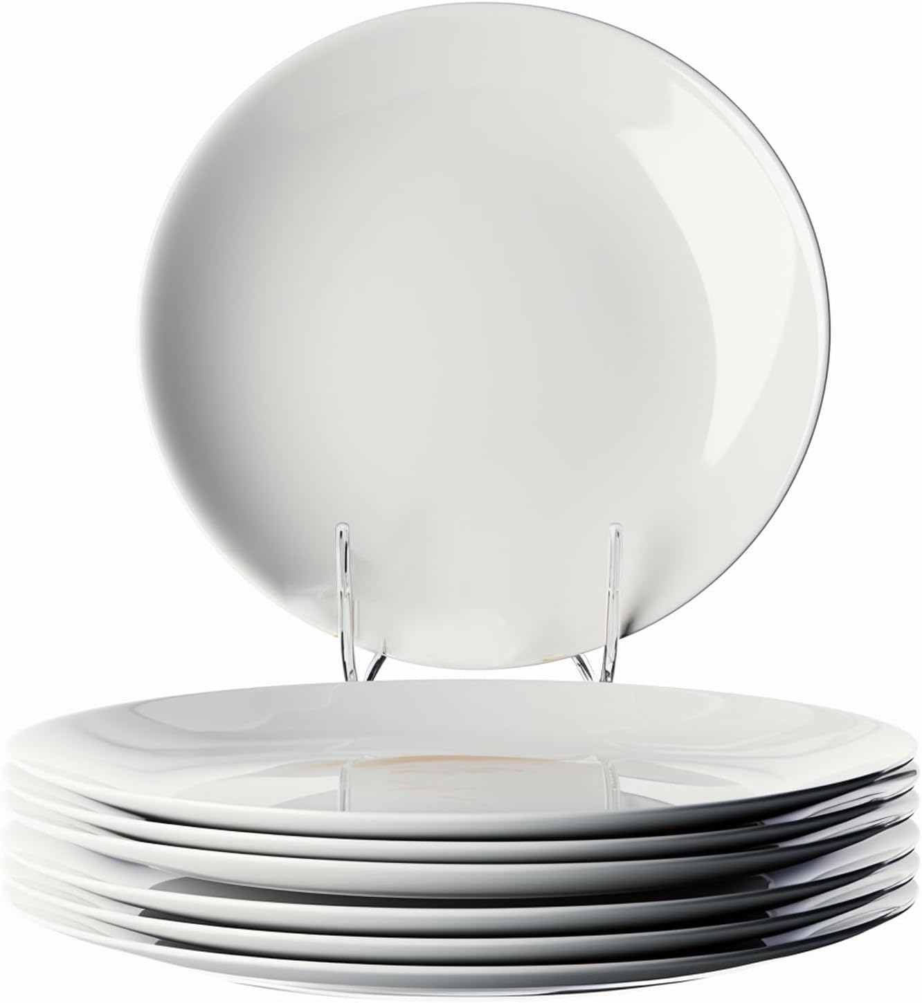 Tienda – Juego de platos llanos blancos de 8 piezas, triple capa resistente al vidrio y al astillado, platos redondos ligeros, plato de postre,