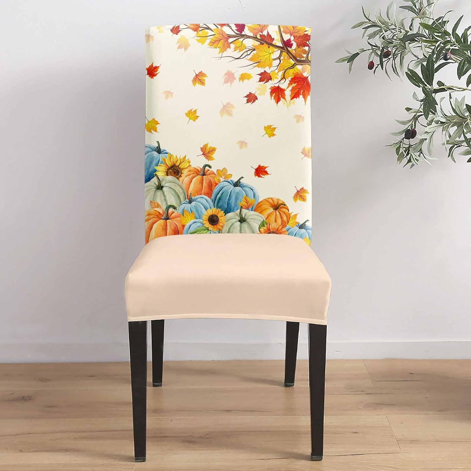 Savannan Juego de 6 fundas para sillas de comedor, diseño de calabaza, girasol, hoja de arce, otoño, elásticas, extraíbles para sillas de cocina,