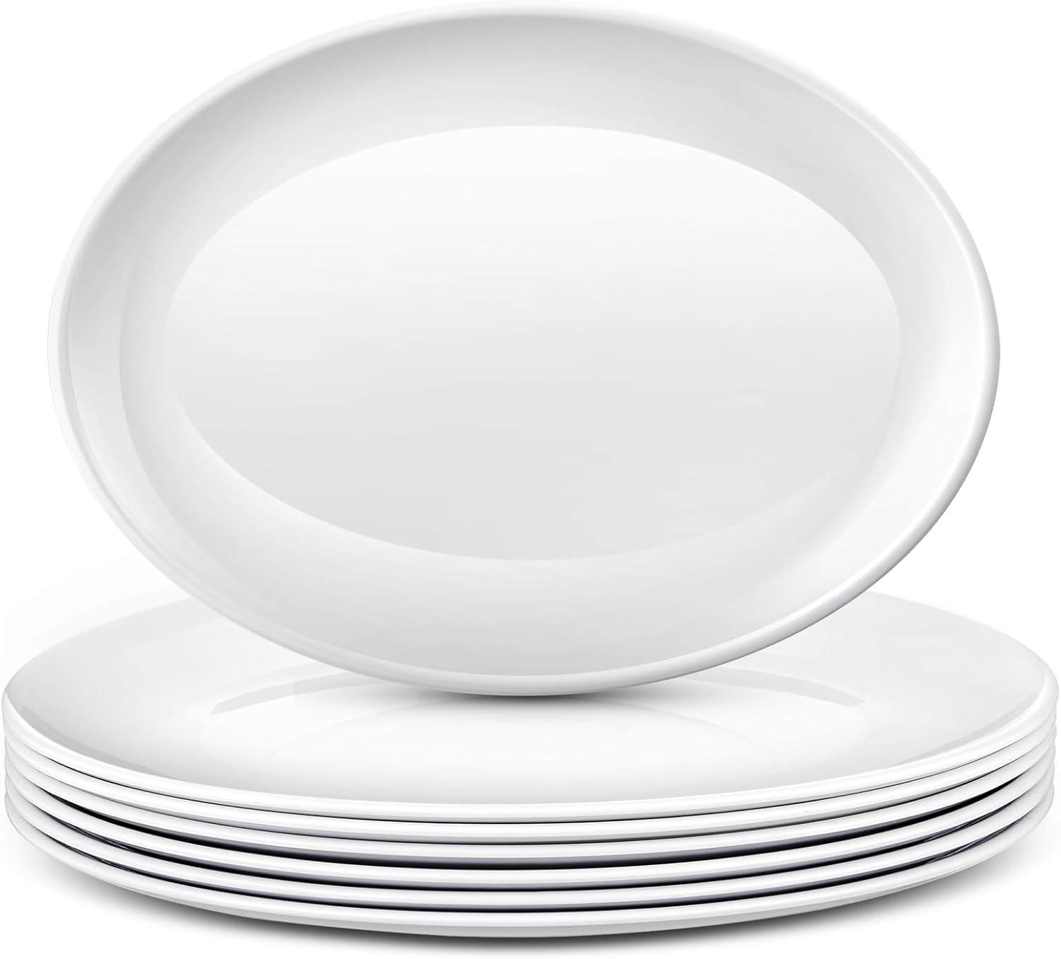 Tioncy Paquete de 6 platos ovalados de melamina grandes para servir platos blancos para entretener fiestas, platos seguros de melamina para