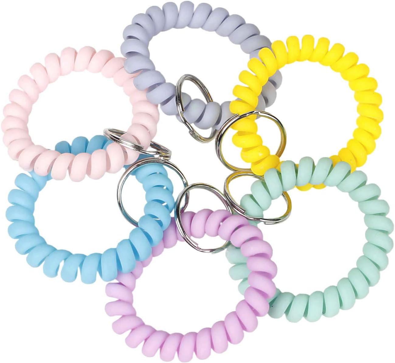 BIHRTC Llavero de muñeca de 6 colores con resorte de plástico flexible en espiral, pulsera elástica con espiral, llavero para gimnasio, piscina,