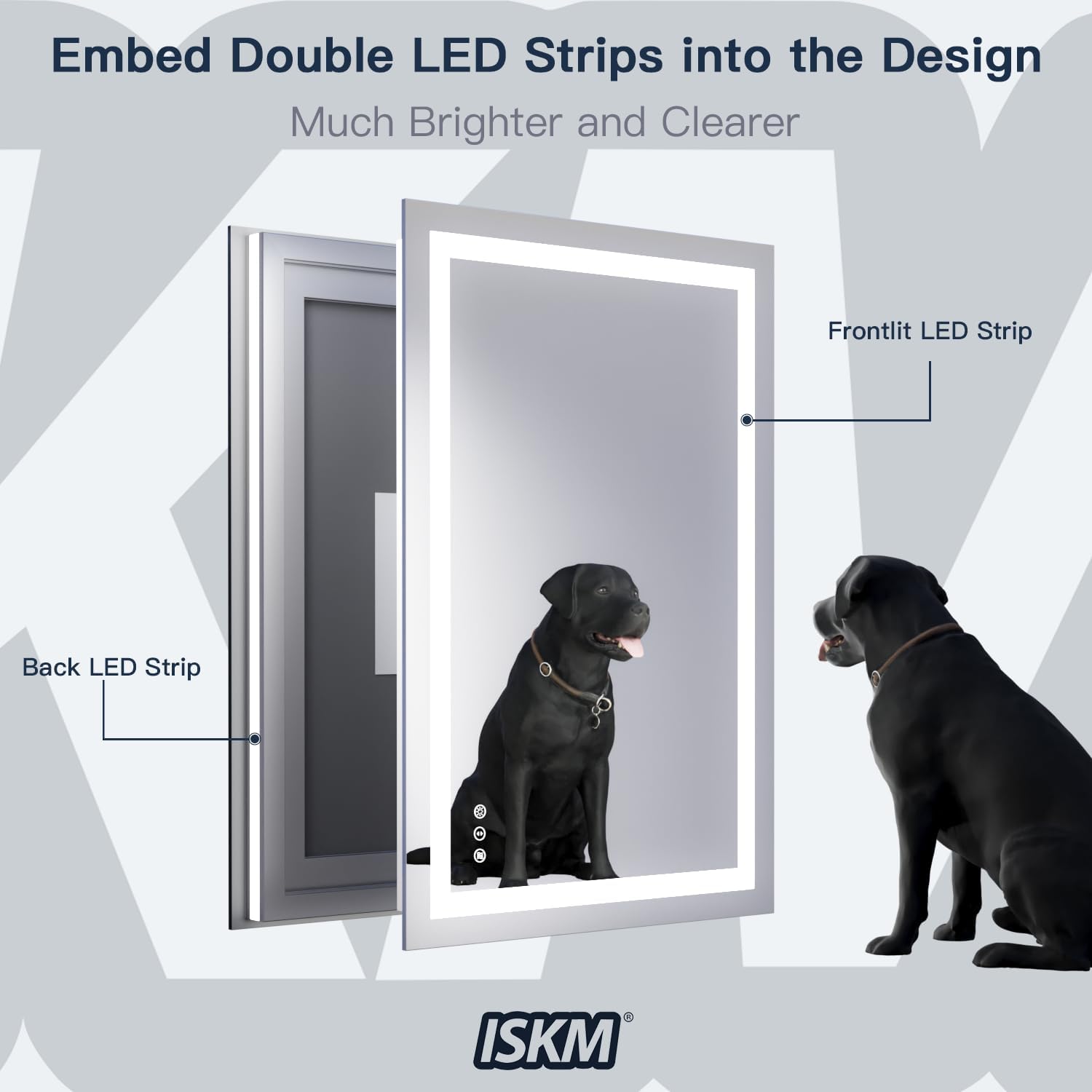 ISKM Espejo LED grande de 84 x 40 pulgadas para baño retroiluminado y frontal iluminado para montaje en pared, antiniebla, regulable, función de
