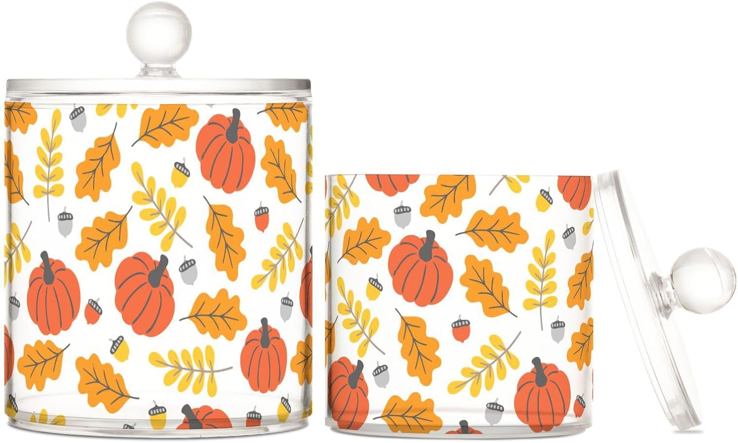 Tarros de calabazas de otoño con tapas, tarros de almacenamiento, recipientes de baño, recipientes de lavandería, contenedor redondo de algodón para