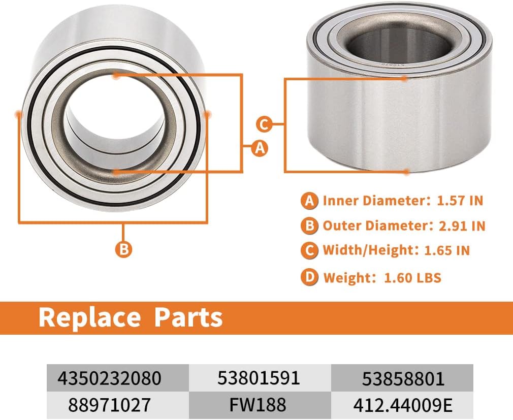 510070 Par de rodamientos de cubo de rueda compatible con Toyota Celica 2000-2005Toyota Corolla 2003-2019MR2 Spyder 2000-2005Prius 2001-2003Scion tC