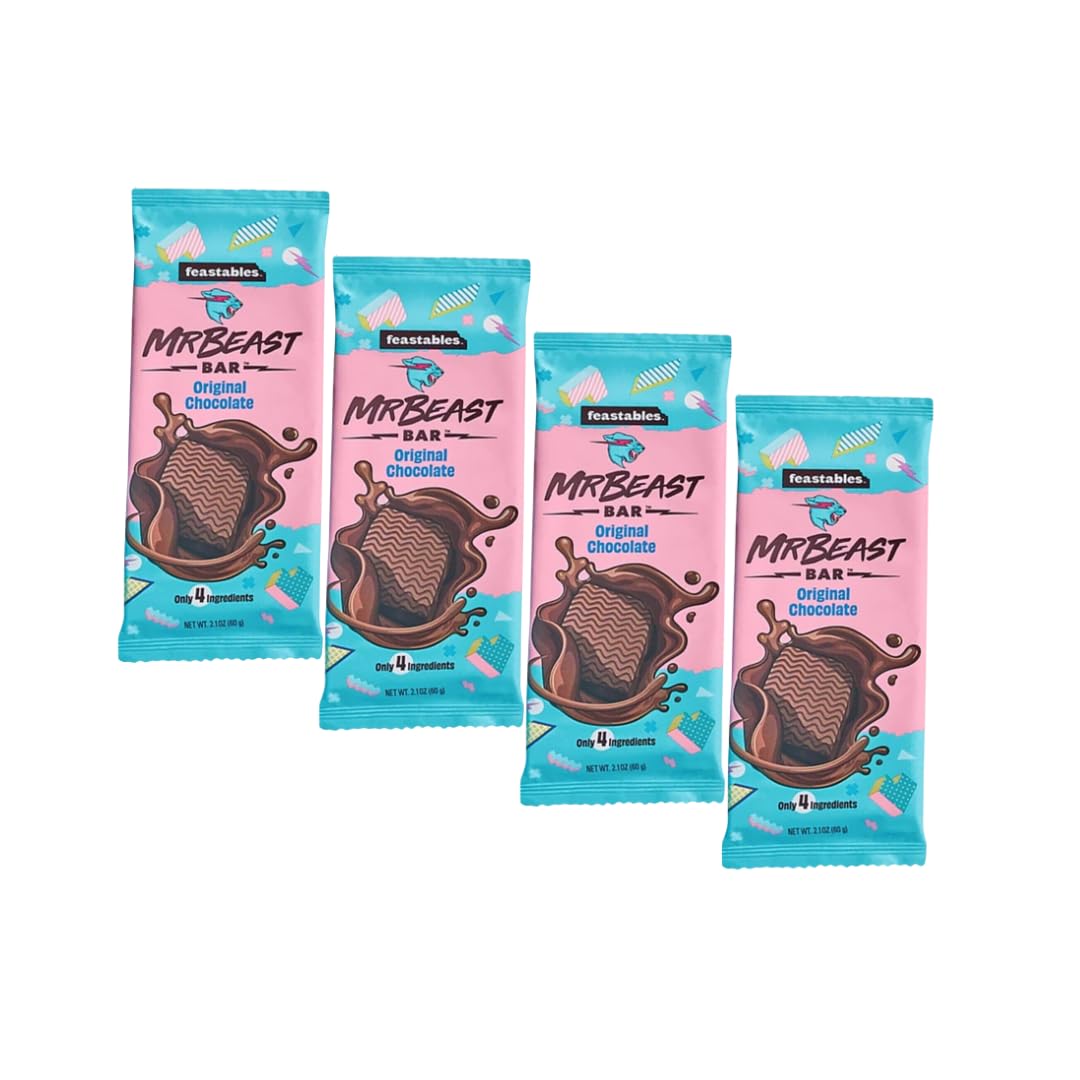 Hamperly Gifts Paquete de barra de chocolate que contiene barra de chocolate con leche original Feastables 2.12 oz (paquete de 4)