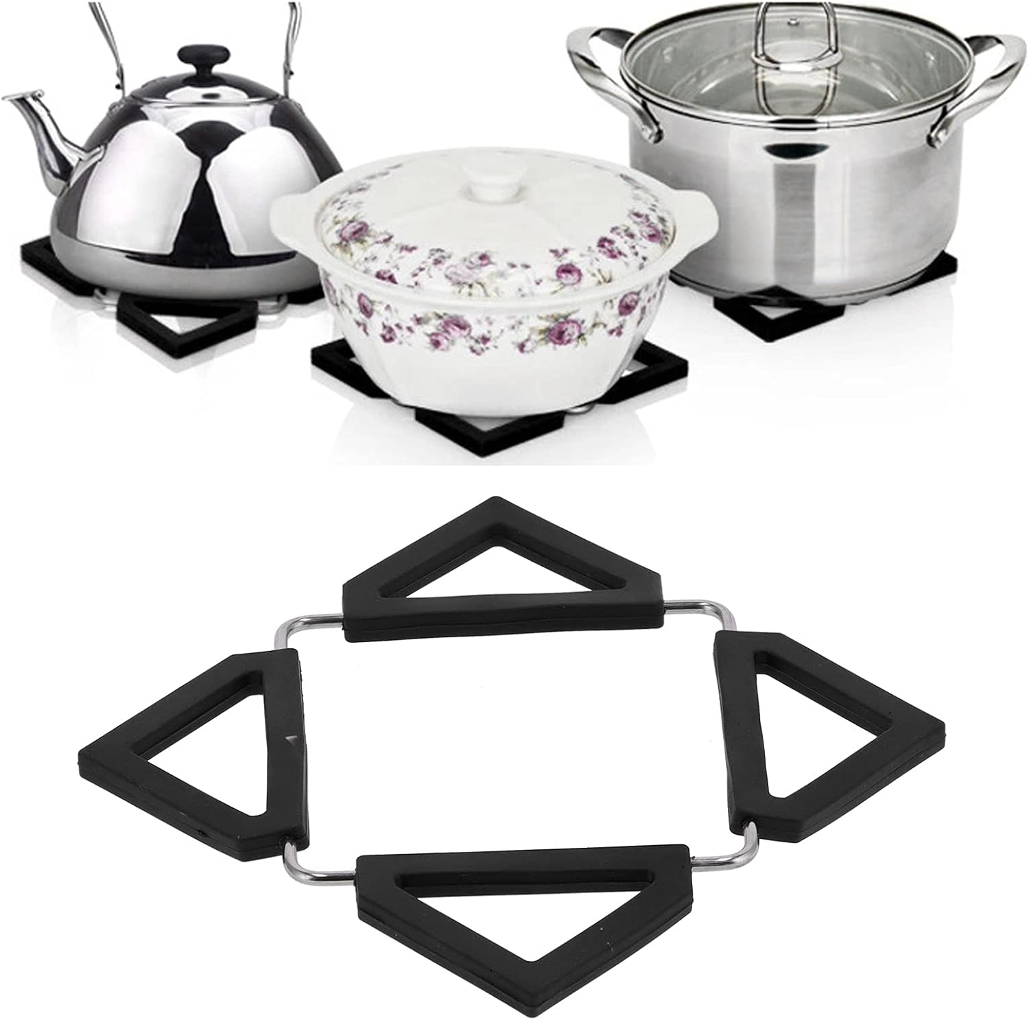 Salvamanteles de silicona para ollas, salvamanteles, soporte para ollas calientes de acero inoxidable, posavasos antideslizantes, aislamiento