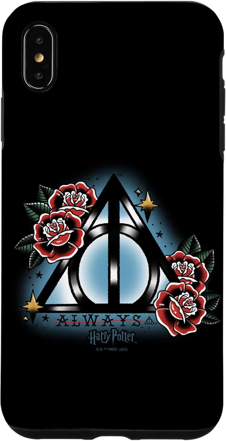 iPhone XS Max Harry Potter Always Deathly Hallows Symbol Floral Retrato Estuche