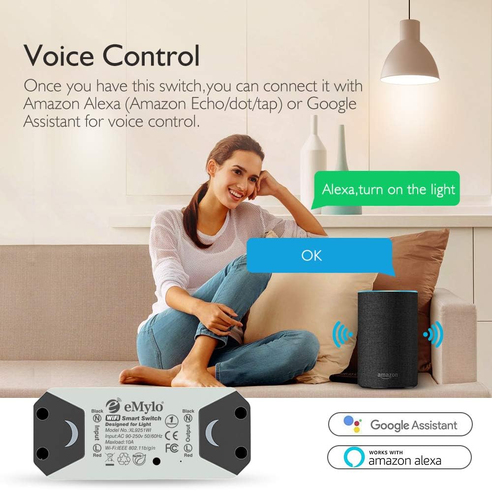 eMylo – Interruptor WiFi, módulo de relé inalámbrico inteligente de 2.4 GHz, interruptor de luz Wi-Fi, módulo de control remoto inteligente básico,