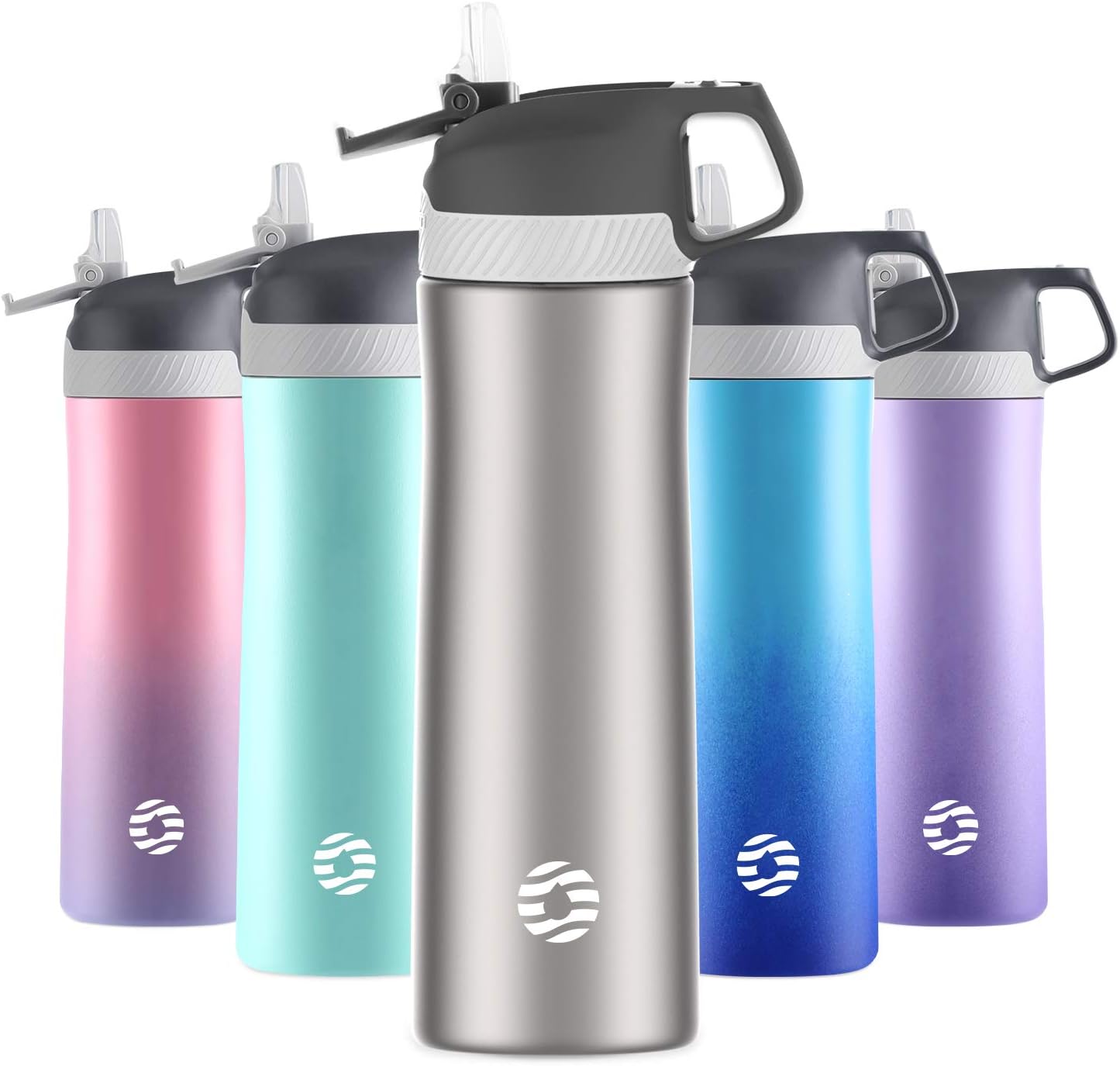 FEIJIAN FJbottle – Botella de agua aislada con tapa con popote de 20 onzas a 25 onzas, doble pared al vacío, botella de agua para niños, de acero