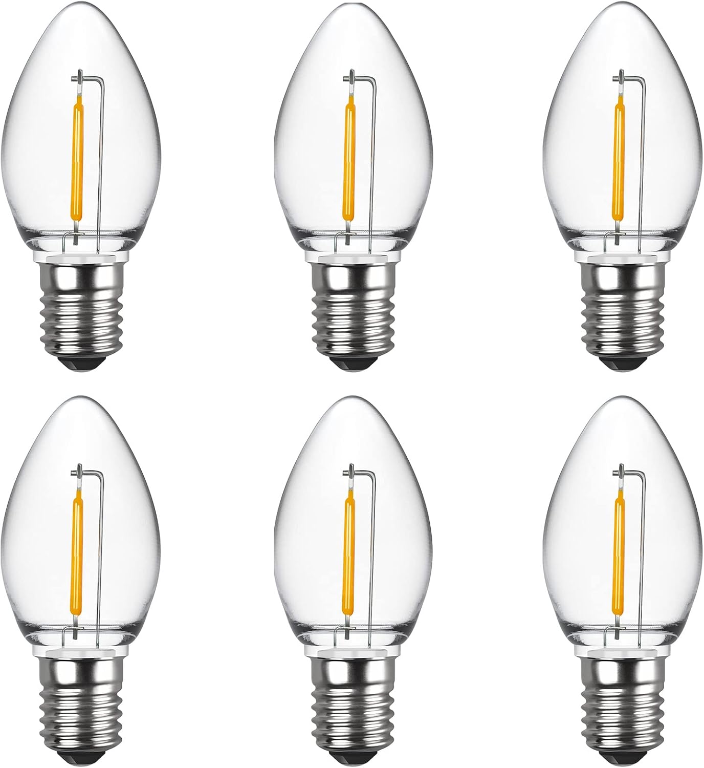 Meconard Bombillas LED C7, bombillas LED inastillables de repuesto para velas y candelabros de ventana, base de candelabro E12, equivalente a 0.6