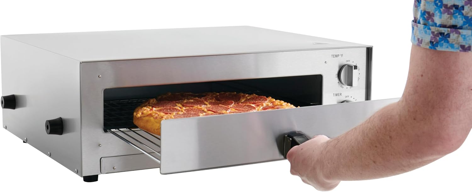 Kratos 29M-036 Horno eléctrico comercial de pizza de 16 pulgadas, 120 V, 1700 vatios, horno de pizza de acero inoxidable para restaurantes, cocina