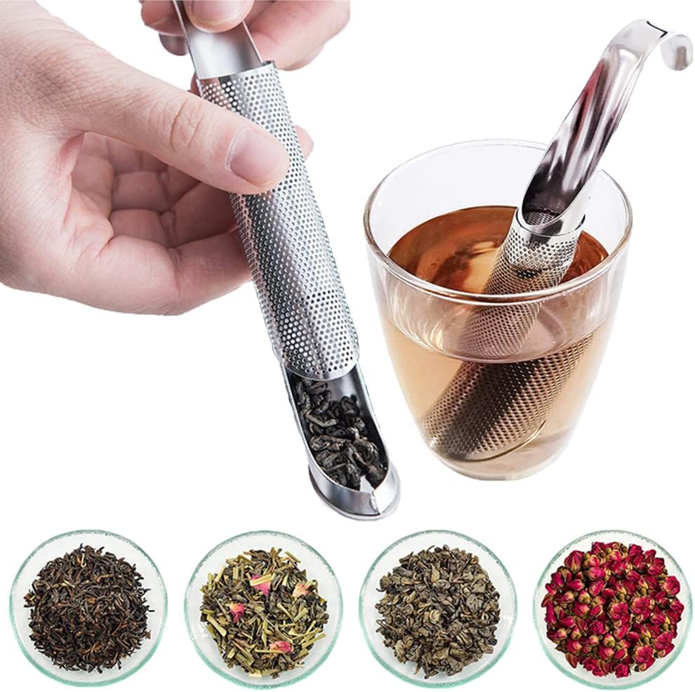 Juego de 3 coladores de té, difusor de té para té suelto, infusor de té de mango largo, tubo de té más empinado para té suelto
