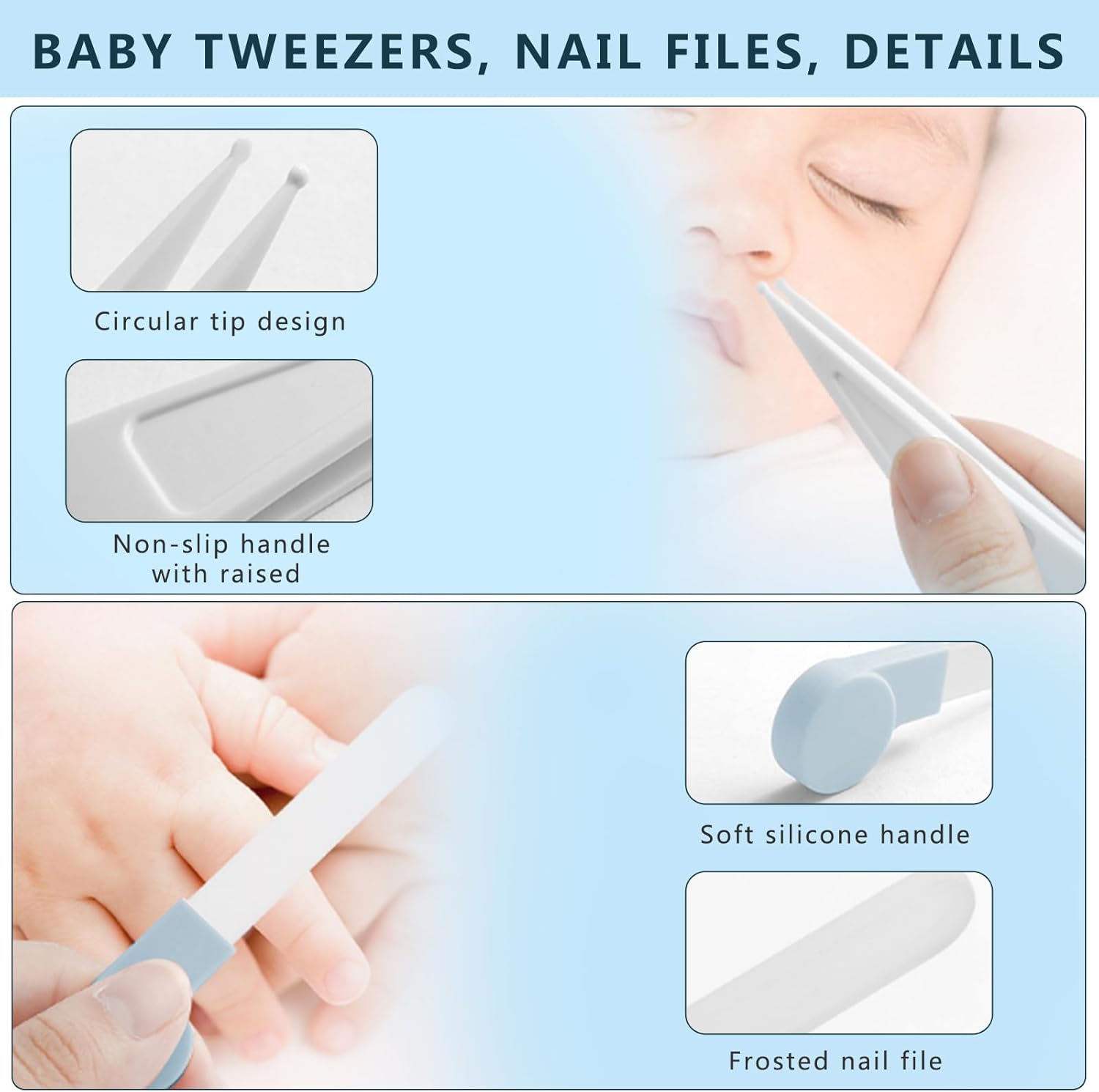 Sunnaltree Kit de recortadora de uñas, cortaúñas para bebés 6 en 1, kit de primeros auxilios para recién nacidos, juego de aseo para bebés (azul)