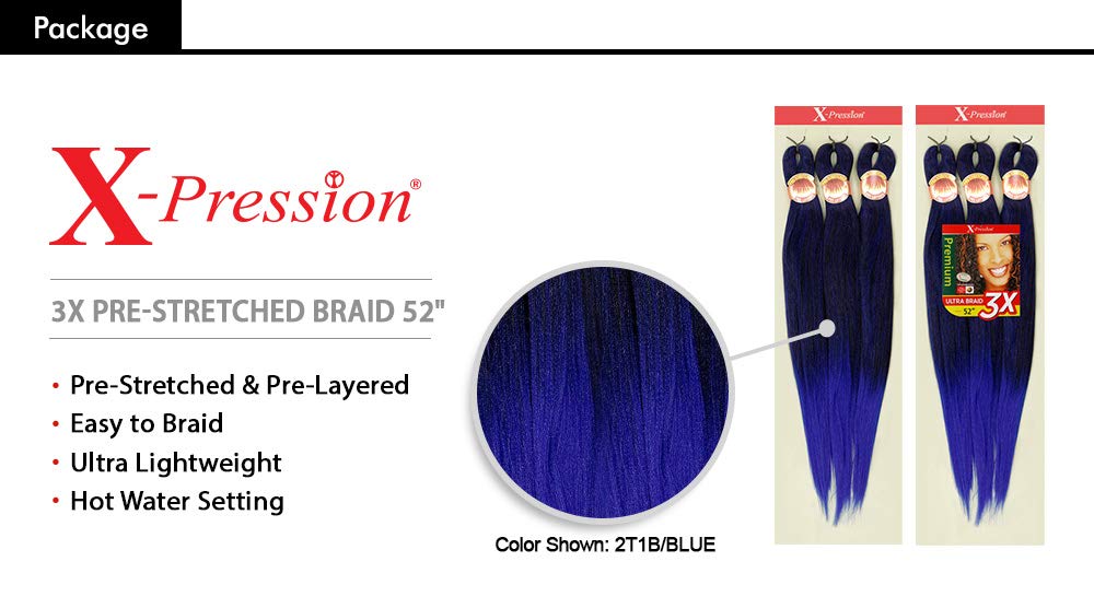 Ofertas de paquetes múltiples. X-Pression – Trenzas de pelo sintético Outre de Kanekalon 3X trenza preestirada de 52 pulgadas, Paquete de 1, 2