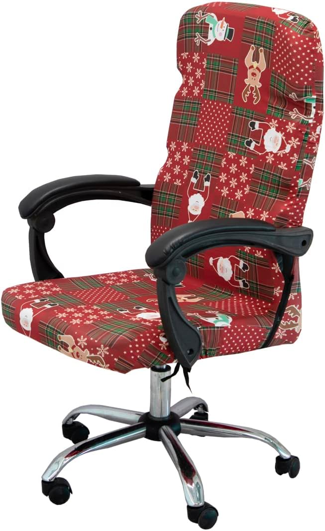 Funda para silla de oficina de Navidad, universal, extraíble, lavable, antipolvo, con estampado de Papá Noel, renos, copos de nieve, estrellas