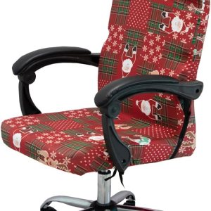 Funda para silla de oficina de Navidad, universal, extraíble, lavable, antipolvo, con estampado de Papá Noel, renos, copos de nieve, estrellas Funda para silla de oficina de Navidad, universal, extraíble, lavable, antipolvo, con estampado de Papá Noel, renos, copos de nieve, estrellas