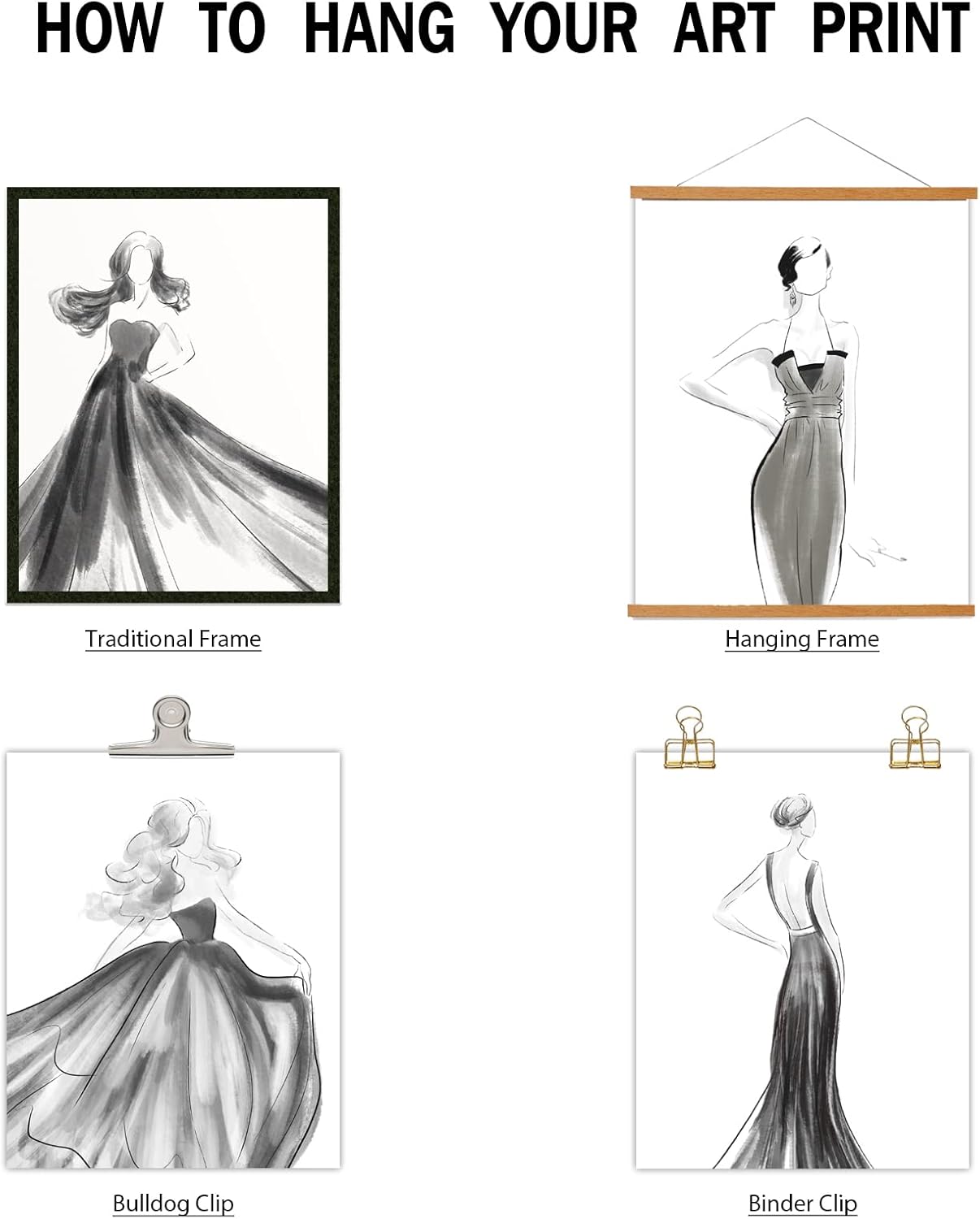 PLIGREAT 9 impresiones de pared de moda para mujer, decoración de pared en blanco y negro, pintura de pared moderna sin marco, impresión de lienzo