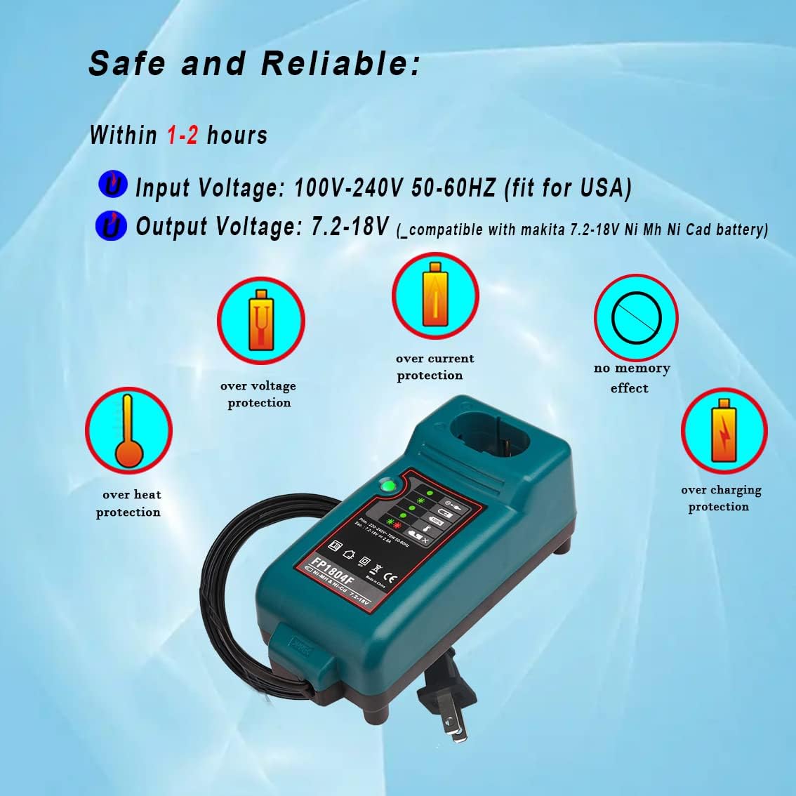 FP1804F Reemplazar el cargador de batería makita para cargar 7.2V-18V NI-MH y NI-CD Batería DC7100  DC1410  DC711  DC9700  DC9710…