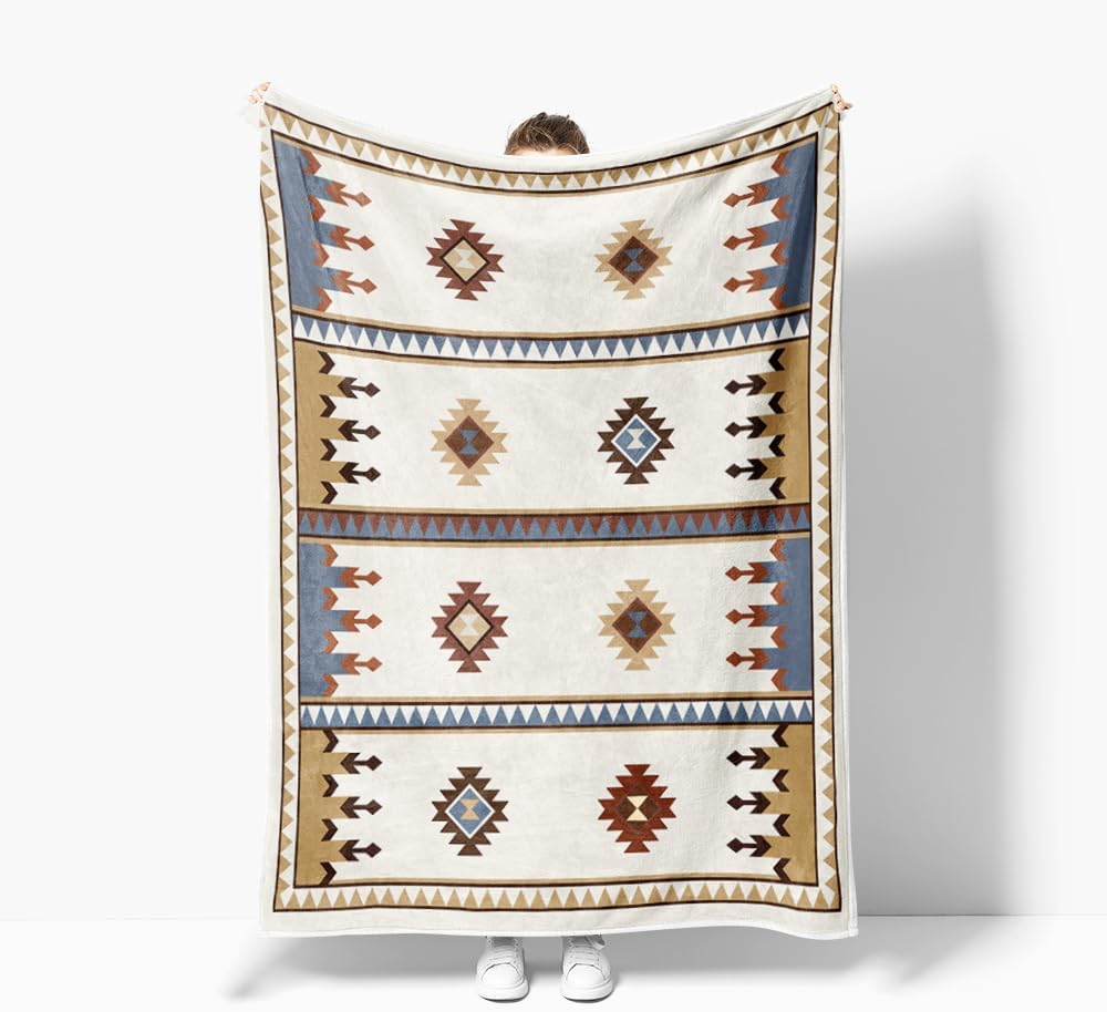 DYNH Aztec Throw Blanket, Native American Blanket Southwestern Boho Throw Flannel Blankets for Couch & Bed, Mexican Blankets and Throws for Couch