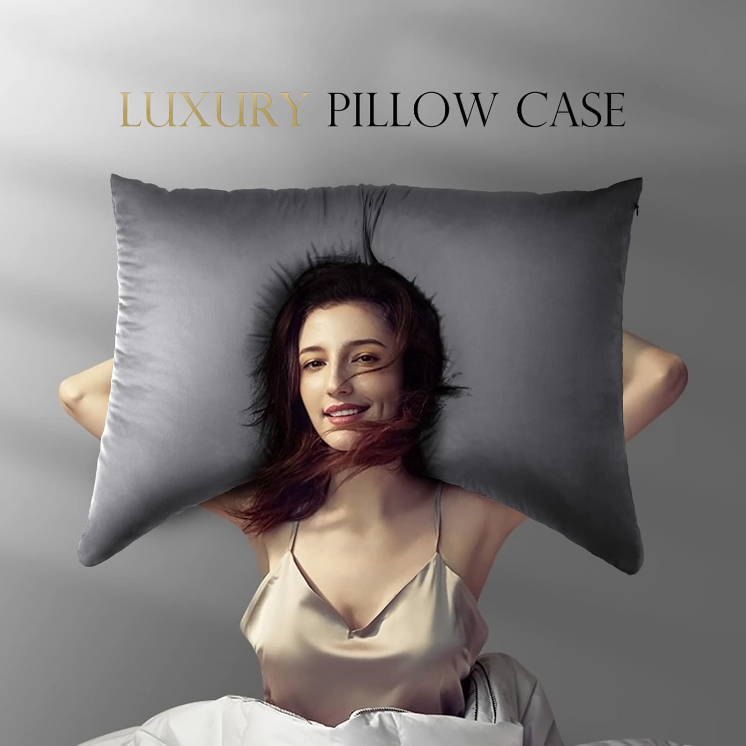 Fundas de almohada refrescantes para dormir de lado, funda de almohada curvada de bambú con cremallera súper larga, funda de almohada suave y sedosa