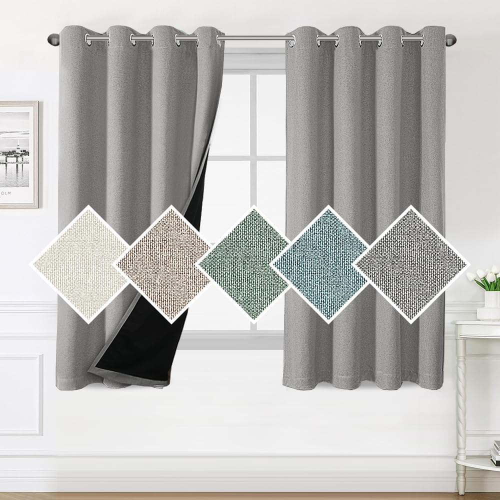 H.VERSAILTEX Paneles de ventana de oscurecimiento completo tipo lino con forro negro, cortinas opacas con aislamiento térmico para dormitorio,