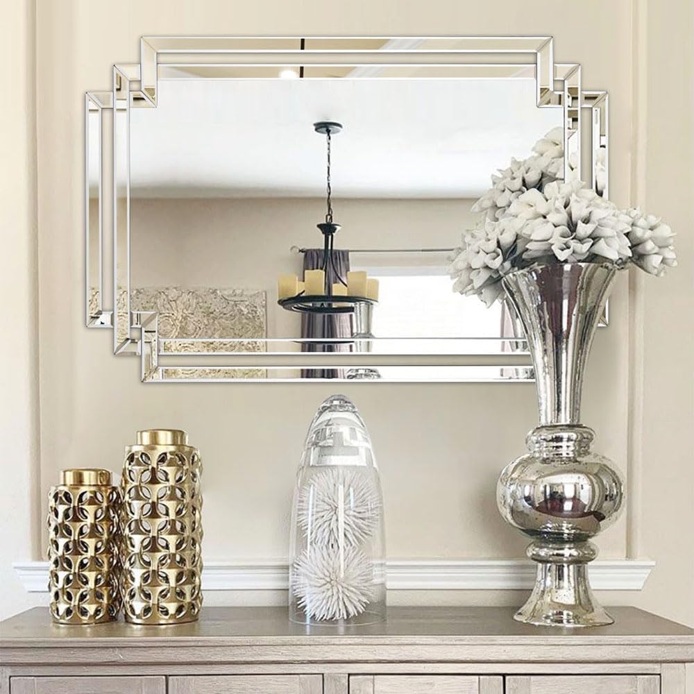 Autdot Espejo de sala de estar para decoración de pared, espejo decorativo con marco de vidrio biselado, espejo de acento moderno para comedor,