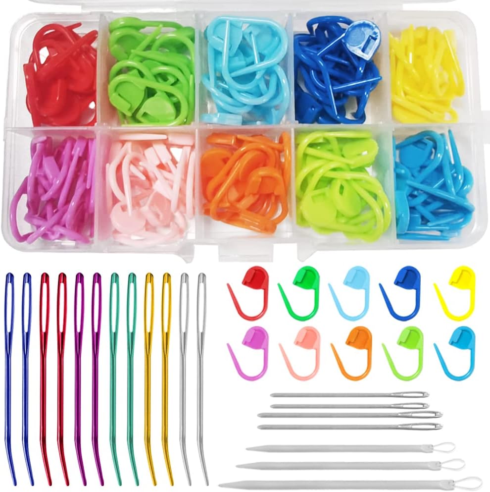 DaKuan – Juego de marcadores de puntada, 19 agujas de hilo, accesorios de ganchillo, 120 marcadores de punto de ganchillo, para marcadores de