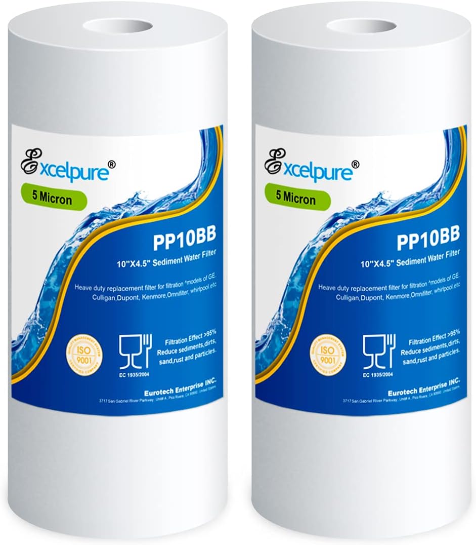 EXCELPURE Filtro de agua para sedimentos para toda la casa de 10 x 4.5 pulgadas (5 micrones), compatible con Culligan RFC-BBSA, WFHD13001B, GXWH35F,