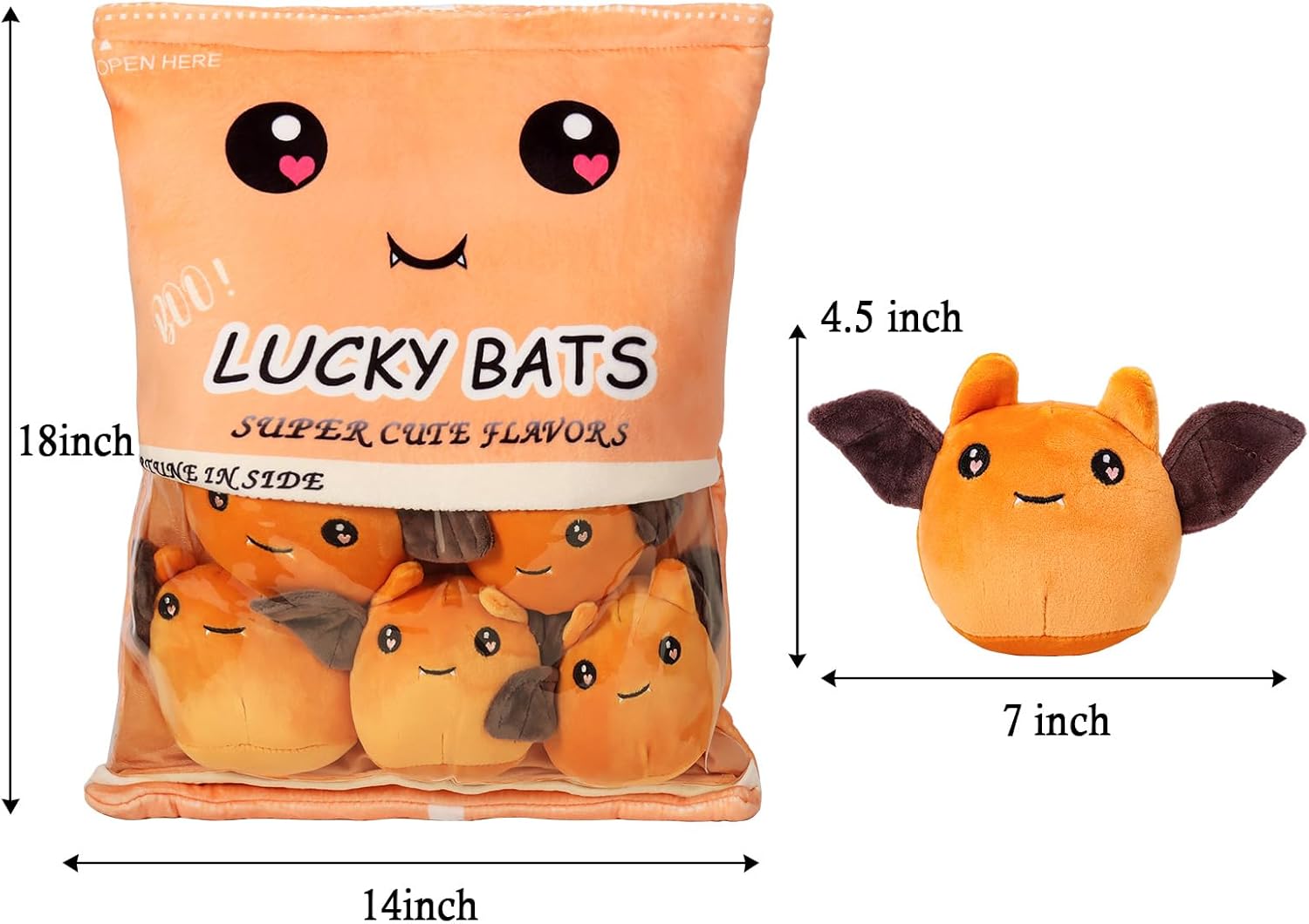Almohada de felpa, juguetes de peluche de murciélagos extraíbles, bolsa de peluches de murciélago, almohada de felpa de murciélago de peluche,