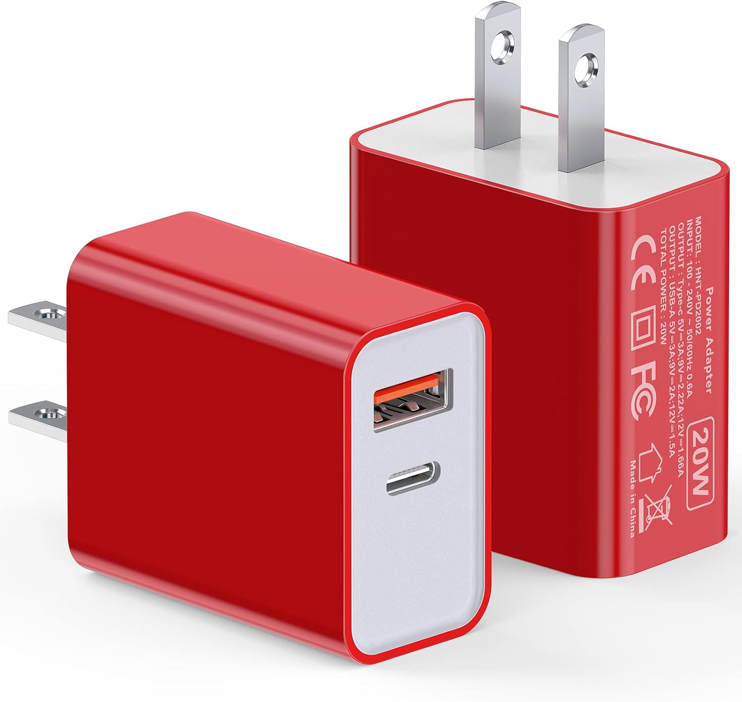 Bloque de carga de pared USB C, 20 W, 2 puertos rápido USBC PD3.0, adaptador de corriente tipo C, cargador de cubo de ladrillo para iPhone 14 13 12