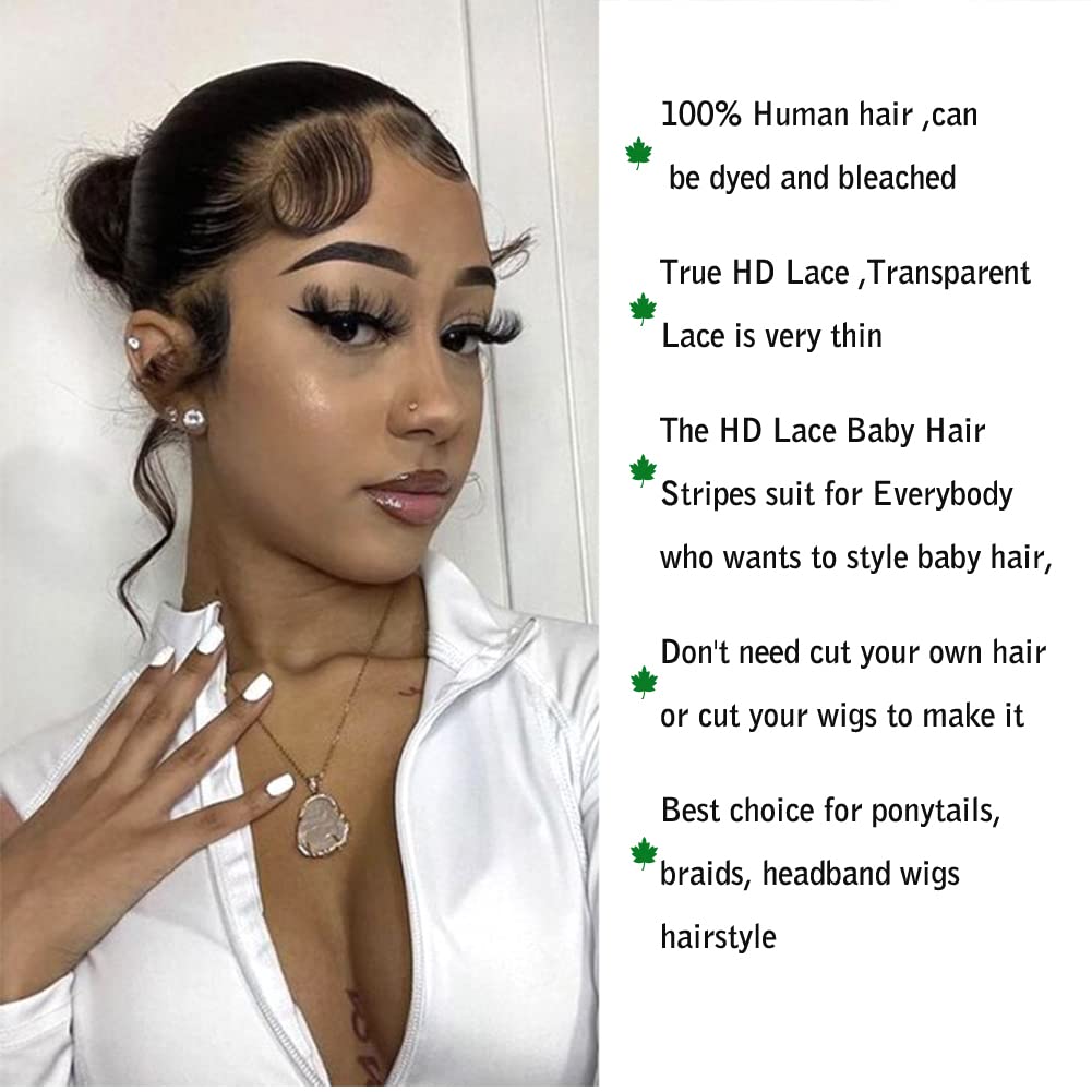 HD Swiss Lace Baby Hair Stripes Brasileño Virgen Cabello Humano Rizado Baby Hair Piezas para Bordes Solo Pelusa de Encaje Transparente Tiras de